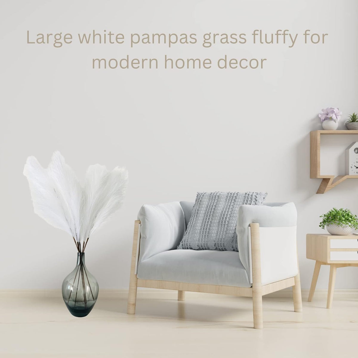 White Pampas Grass Large, 3 stems x 116cm, Large White Feathers, Fake Plants Pampas Grass, Long Stem Artificial Flowers For Tall Vases, Tall Artificial Flowers