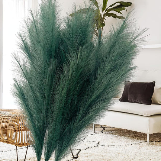 RyddeligHome 3 x Emerald Green Pampas Grass Stems Feathers, Large Pampas Grass Decor Tall for Boho Green Accent Decor Living Room Bedroom, Forest Emerald Green House Decor, Plumas para Decoraciones