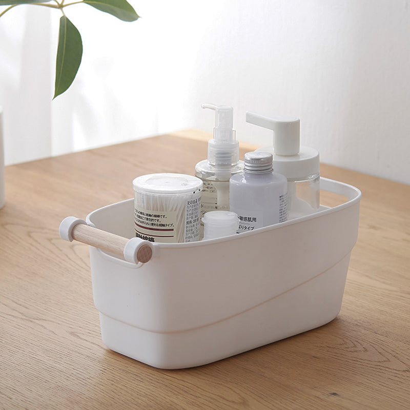 Bathroom storage baskets box organiser container bin with wooden handle - pack of 1
